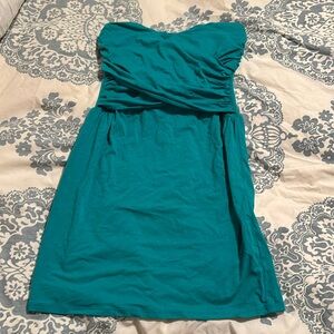 Teal strapless, mini dress